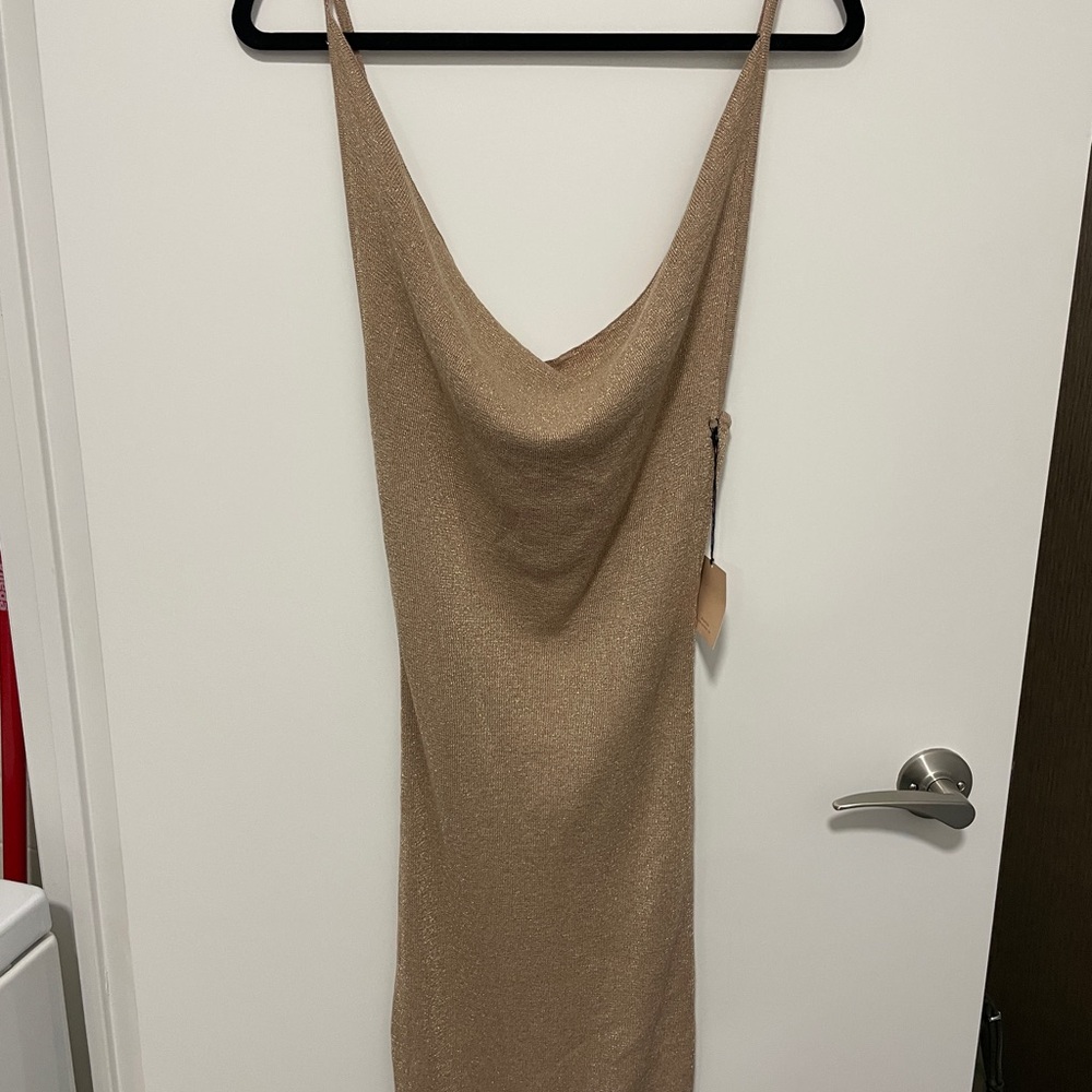 Superdown Shimmering Gold Backless Dress